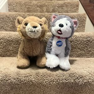 Pair of Plush Stuffed Animals - Lion and Husky